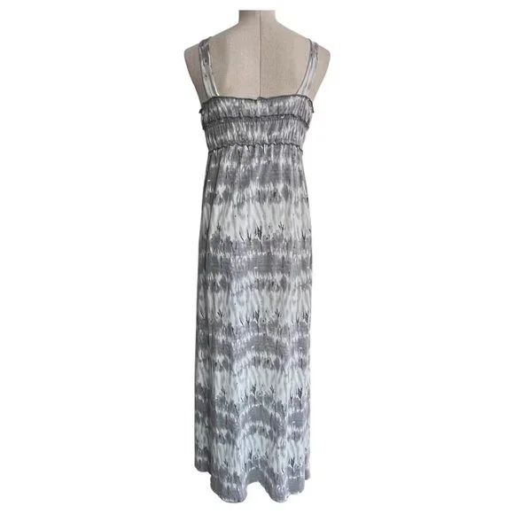 Tie-Dye Maxi Sun Dress By Feathers Spaghetti Straps High Waist Gray White Size M - Picture 4 of 6